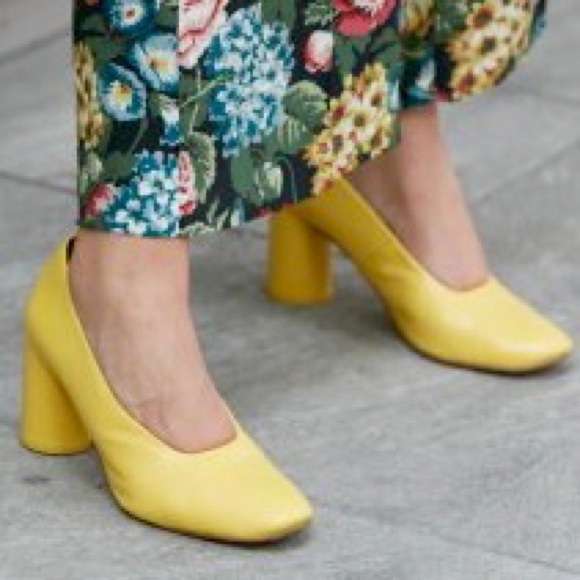 Zara Shoes - ZARA leather block heel slip on yellow shoes women Size 37/ 6.5US